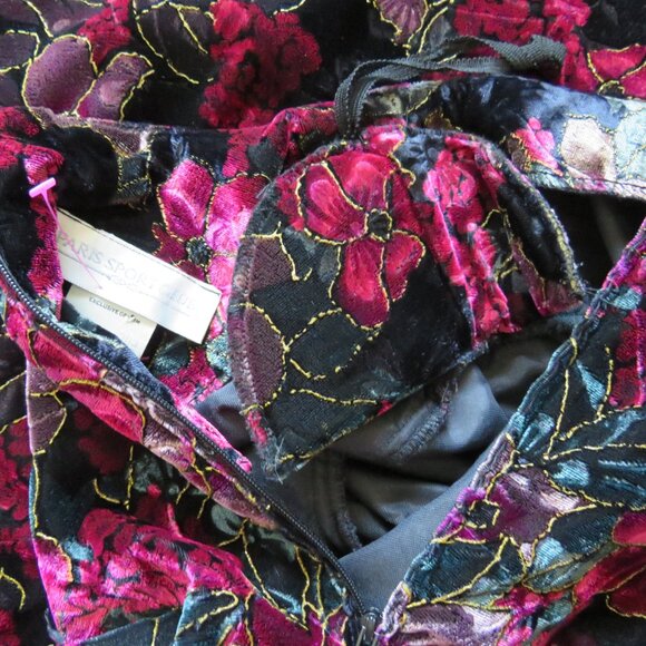 Paris Sport Club Woman’s Vintage Floral Burgundy Velvet Sheath Dress size 7B - Picture 9 of 12